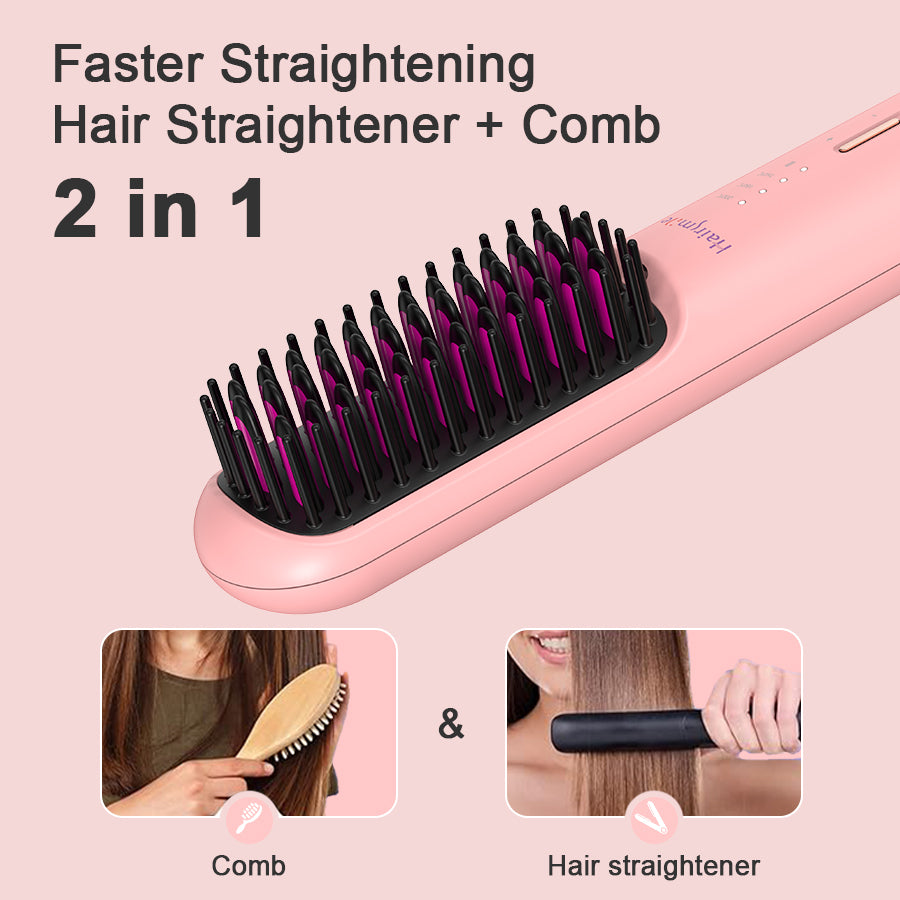 USB Rechargeable Cordless Hair Straightener Brush – Ionic Styling Comb for Men & Women | 3 Heat Settings