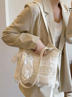 Lace Bowknot Woven Shoulder Handbag