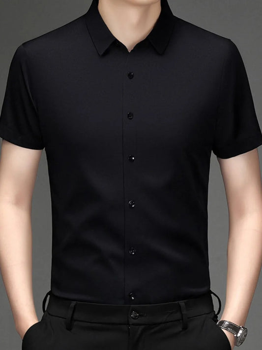 Men's Short Sleeve Button-Up Shirt – Soft Cotton Blend Casual Top