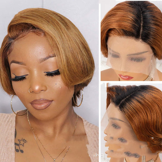 100% Human Hair Pixie Cut Lace Front Wig - Short Curly