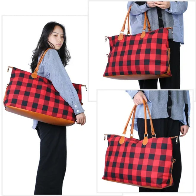 Plaid Travel Duffle Bag for Women - Lightweight Weekend Overnight Luggage