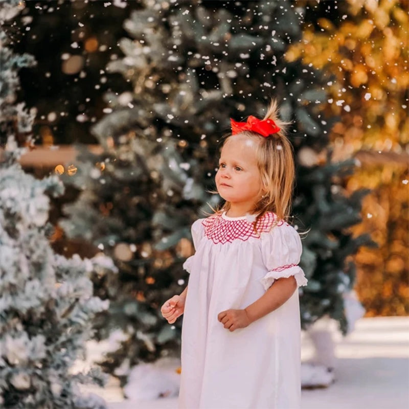 Baby Girl Valentine's Day Dress | White Lace & Red Heart Embroidery