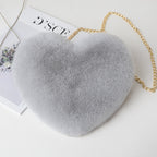 Heart-Shaped Plush Crossbody Bag – Valentine's Day Chain Shoulder Purse for Women