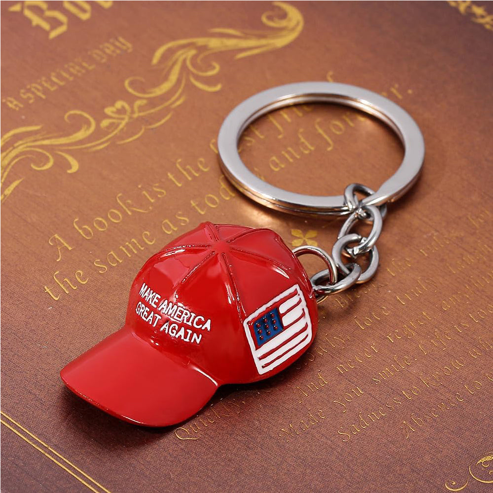 Trump Red Cap Keychain Set - 6 Pack MAGA Hat Key Ring Charms