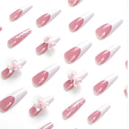 Press-On Nails 24pc | Bear Bow Kawaii Square Tip False Nails