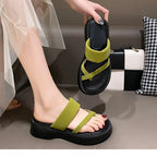 Women's Multi-Strap Flat Platform Sandals – Casual PU Leather