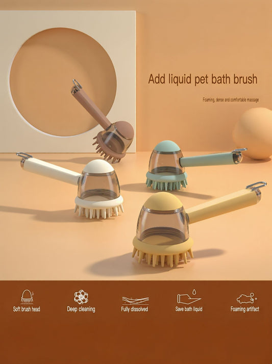 Liquid Pet Bath Brush – Built-In Shampoo Dispenser | Soft Silicone Bristles for Dogs & Cats