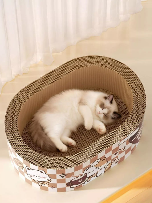 Cat Scratching Lounge Bed – Wear-Resistant Cardboard Scratcher with Cute Cartoon Design