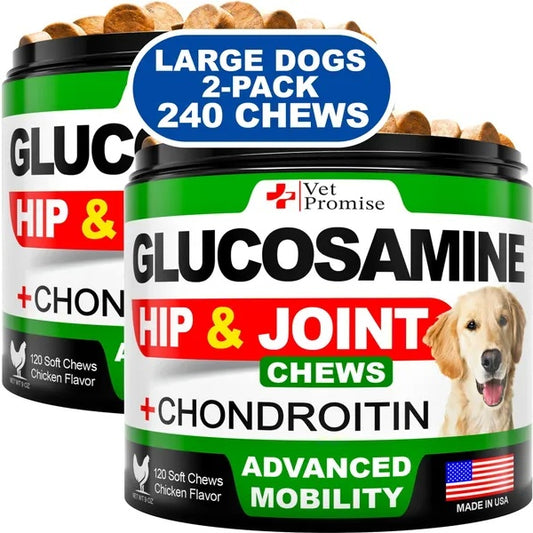 Hip & Joint Supplement for Dogs - 240 Glucosamine Chondroitin Chews (2-Pack)