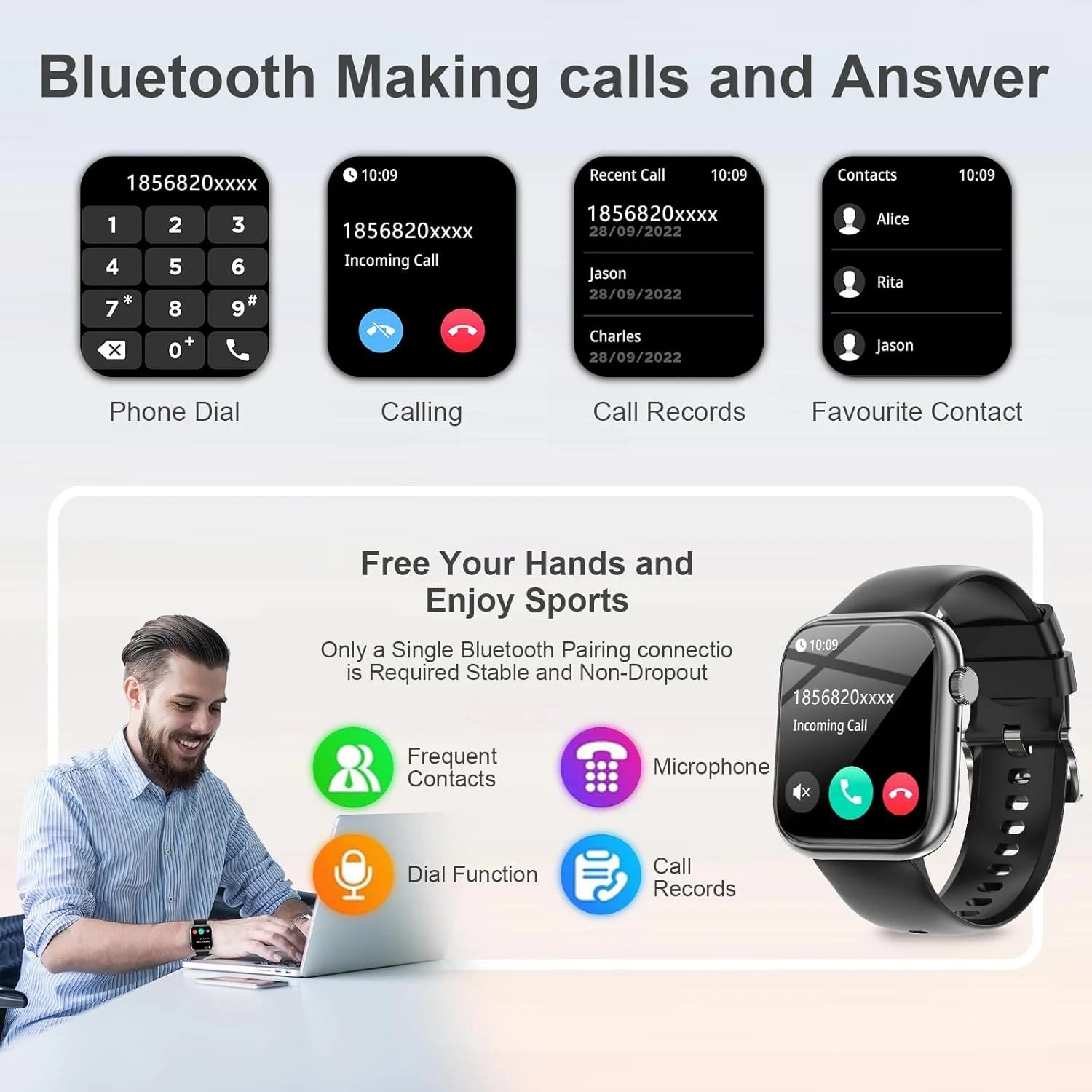Fruit Intelligence Smart Watch Answer/Make a Call Bluetooth Smart Watch for IOS Android Men'S and Women'S Watch Black