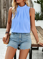 Women's Pleated Sleeveless Midi Top – Elegant Pullover Summer Shirt
