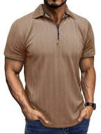 Men's Textured Quarter-Zip Polo Shirt – Stretch Polyester Performance Top