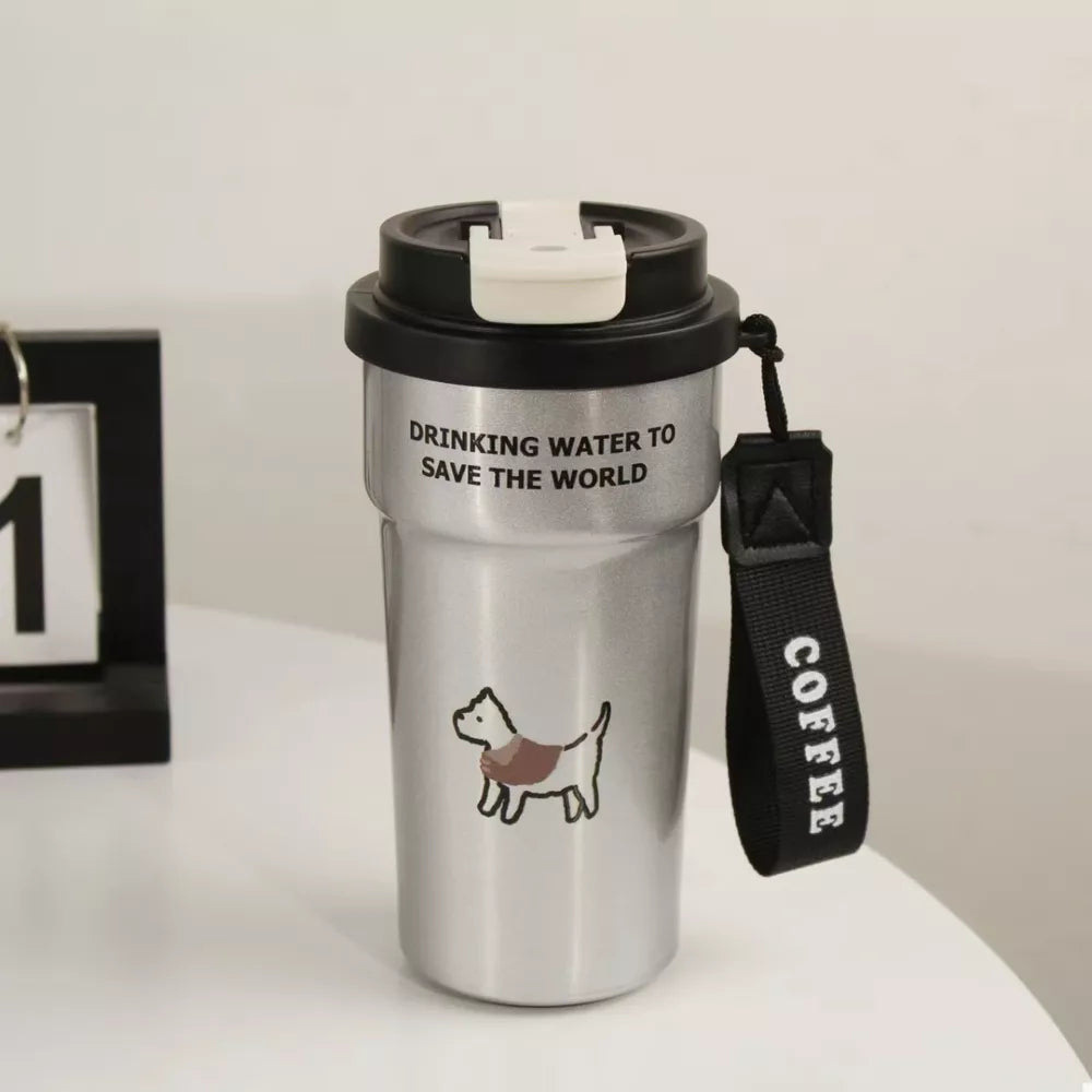 500ml Cute Cat Stainless Steel Tumbler with Straw | Insulated Travel Cup | Gift for Cat Lovers