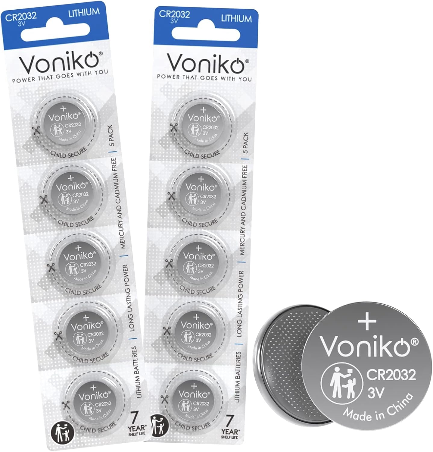 CR2032 3V Lithium Batteries 6 Pack for Child Safety, Compatible with Airtag, Key Fobs, Thermometers, Scales – 7 Years Shelf Life