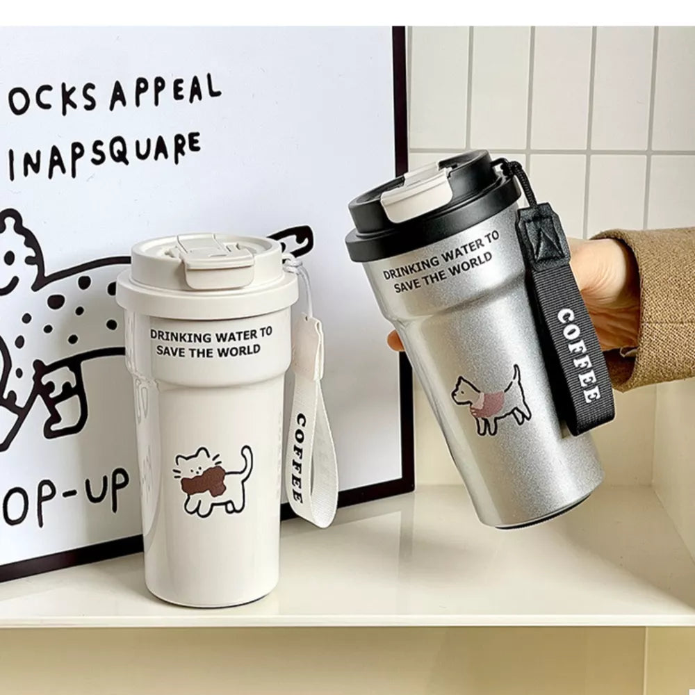 500ml Cute Cat Stainless Steel Tumbler with Straw | Insulated Travel Cup | Gift for Cat Lovers