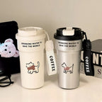 500ml Cute Cat Stainless Steel Tumbler with Straw | Insulated Travel Cup | Gift for Cat Lovers