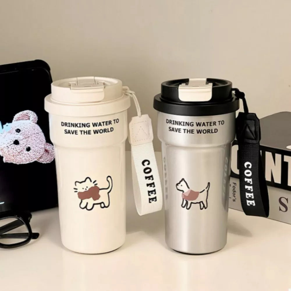500ml Cute Cat Stainless Steel Tumbler with Straw | Insulated Travel Cup | Gift for Cat Lovers