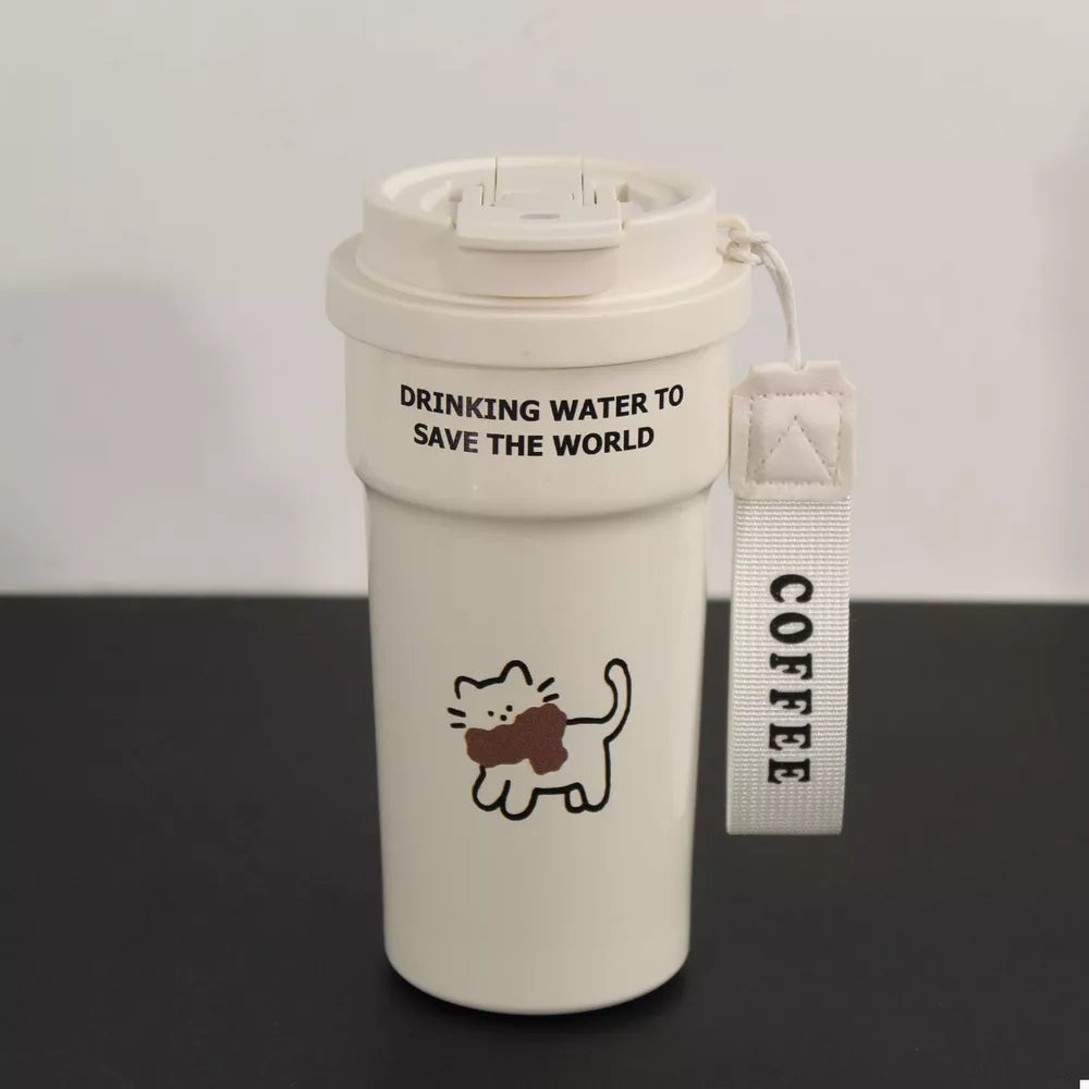 500ml Cute Cat Stainless Steel Tumbler with Straw | Insulated Travel Cup | Gift for Cat Lovers