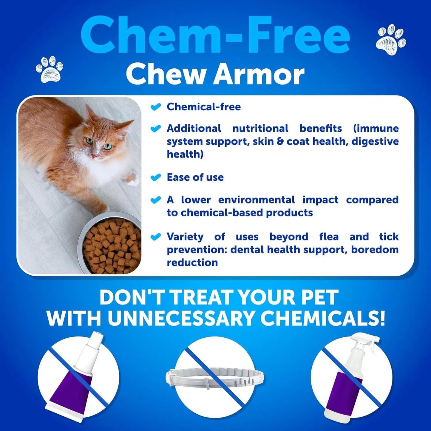 Natural Flea & Tick Prevention for Cats – 135 Soft Chews with Vitamins B1, B6 & B12