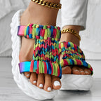 Women's Rainbow Stripe Platform Sandals - Breathable Summer Slides