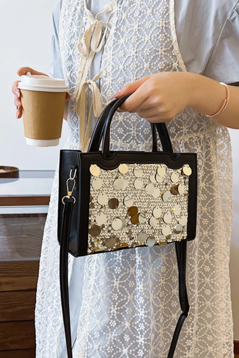 PU Leather Sequin Handbag – Glam Evening Shoulder Bag