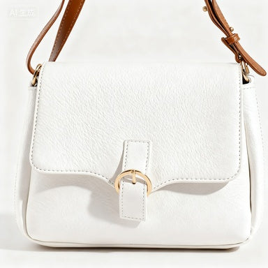 White Crossbody Bag for Women - Lightweight Vegan Leather Purse with Adjustable Strap