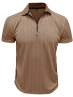 Men's Textured Quarter-Zip Polo Shirt – Stretch Polyester Performance Top