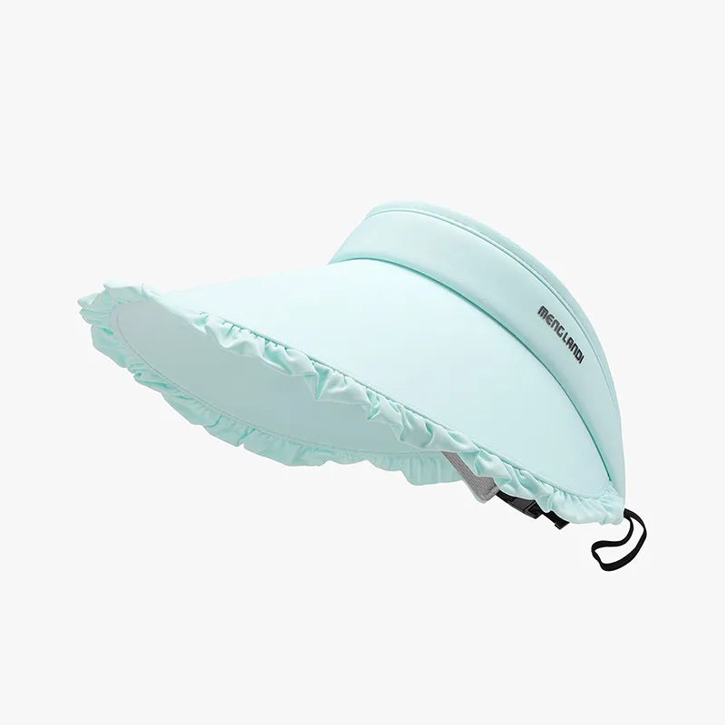 Women's Frill Sun Hat – PVC Ice Silk Wide Brim, Adjustable & Packable