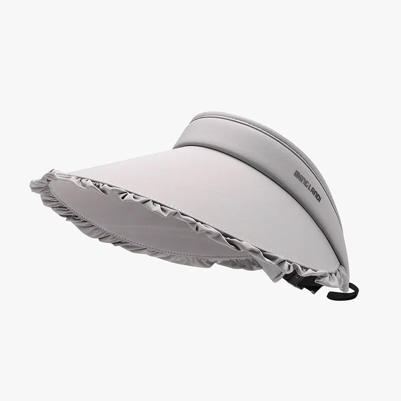 Women's Frill Sun Hat – PVC Ice Silk Wide Brim, Adjustable & Packable
