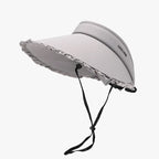 Women's Frill Sun Hat – PVC Ice Silk Wide Brim, Adjustable & Packable