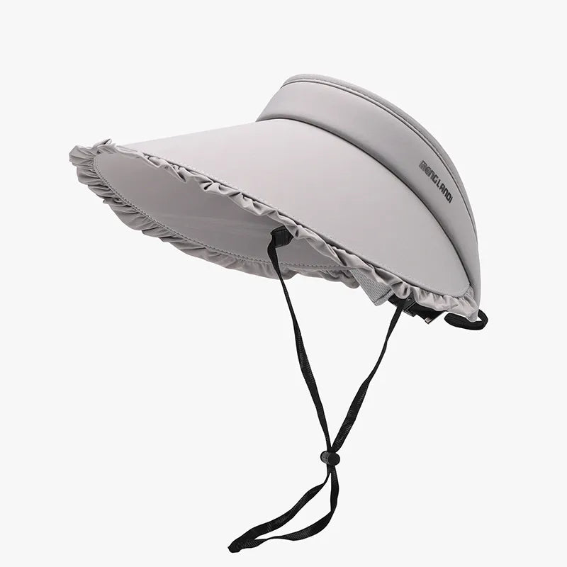 Women's Frill Sun Hat – PVC Ice Silk Wide Brim, Adjustable & Packable