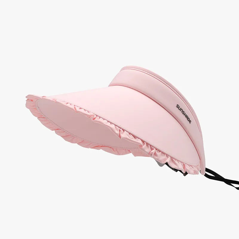 Women's Frill Sun Hat – PVC Ice Silk Wide Brim, Adjustable & Packable