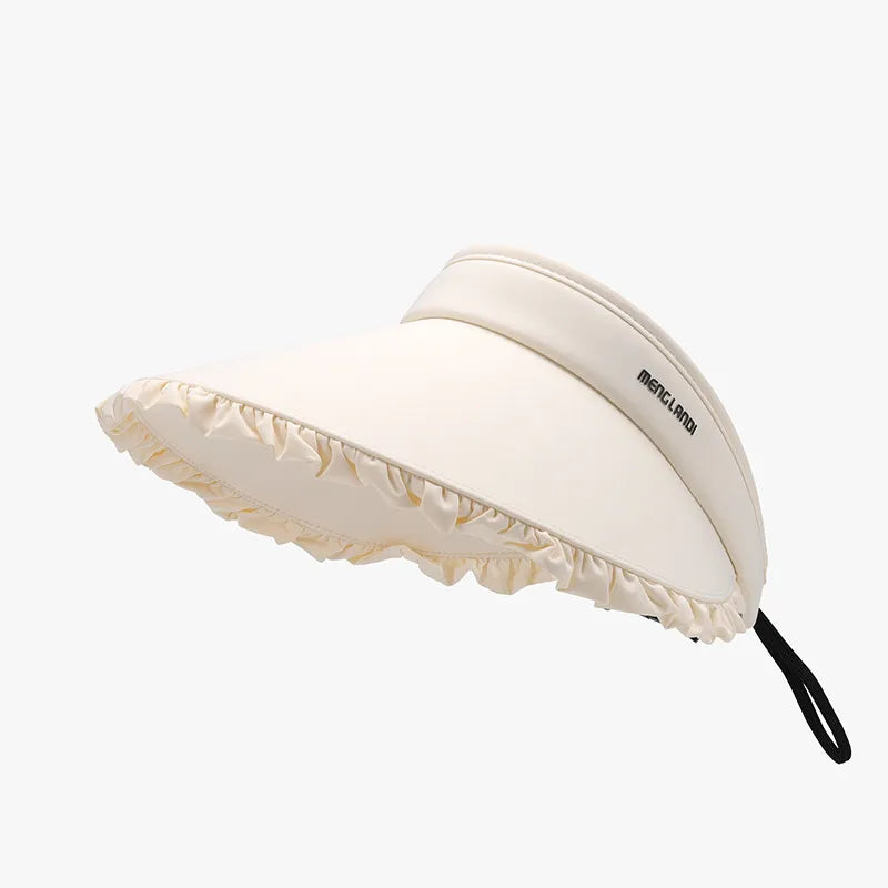 Women's Frill Sun Hat – PVC Ice Silk Wide Brim, Adjustable & Packable