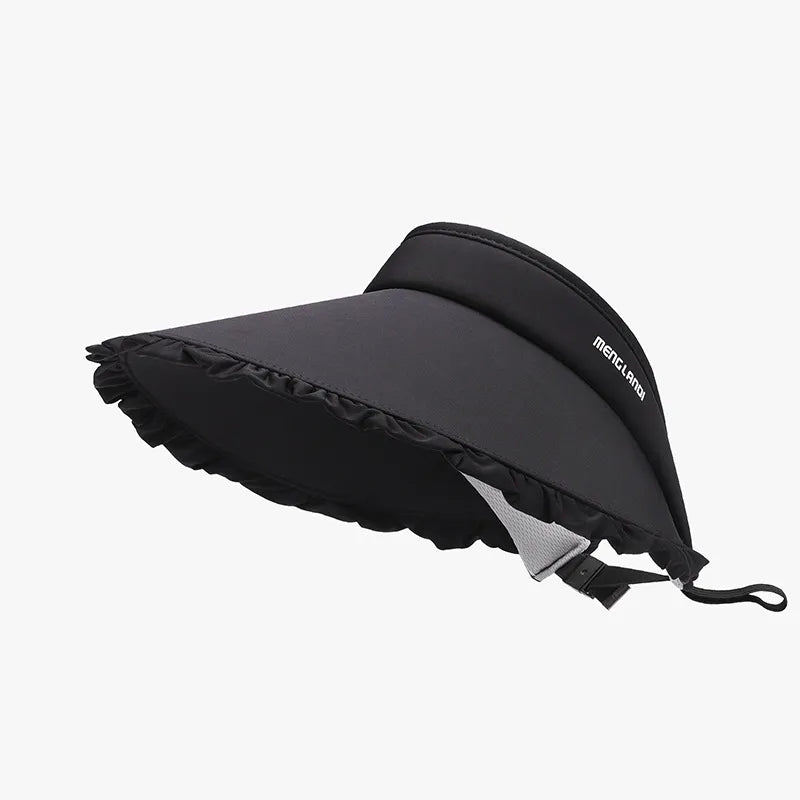 Women's Frill Sun Hat – PVC Ice Silk Wide Brim, Adjustable & Packable