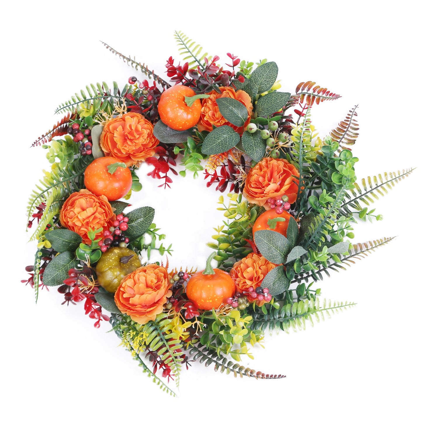 17.7" Fall Wreath for Front Door - Autumn Pumpkin & Berry Harvest Decoration