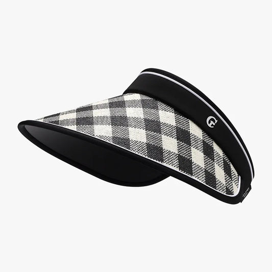 Women's Plaid Sun Hat – Natural Grass Wide Brim, Adjustable & Eco-Friendly