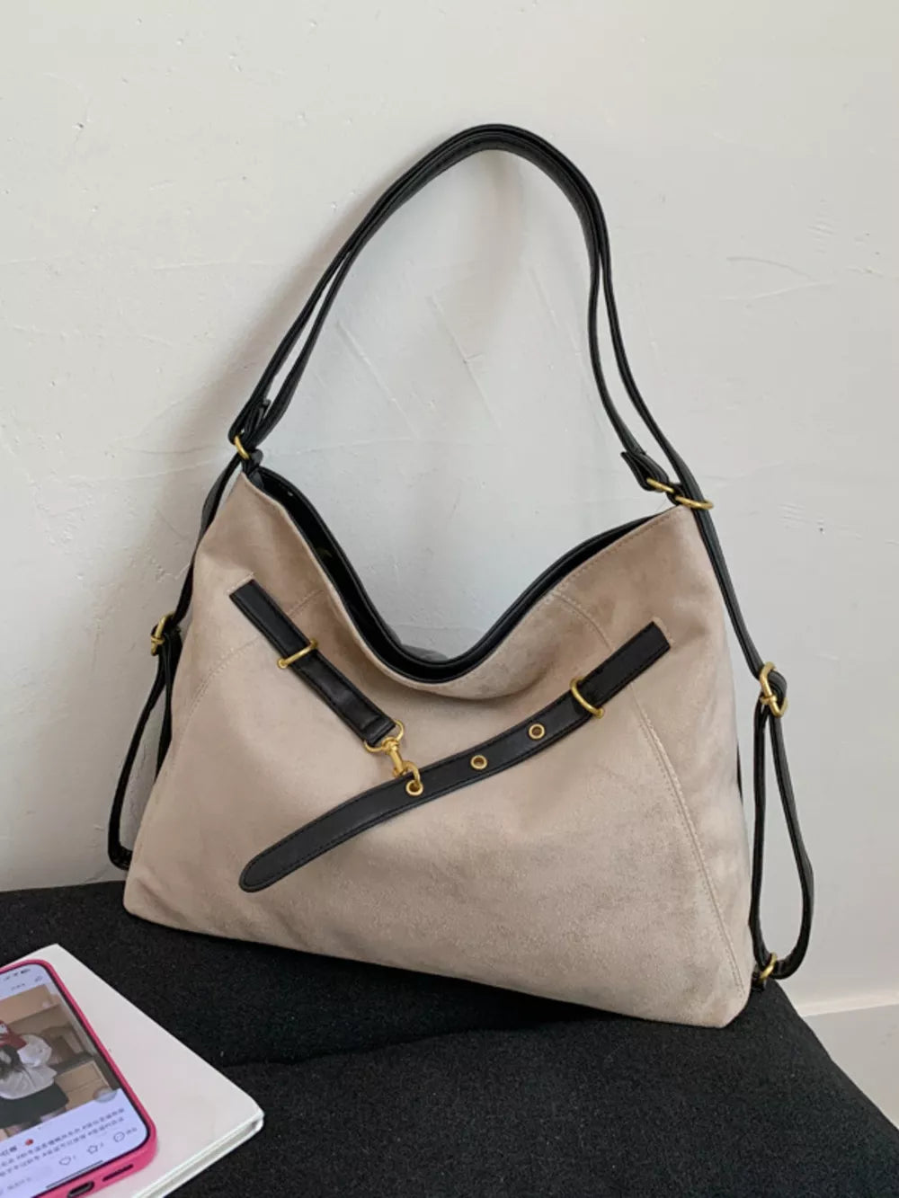 Large Adjustable Strap Handbag with Charm – PU Leather Shoulder Bag