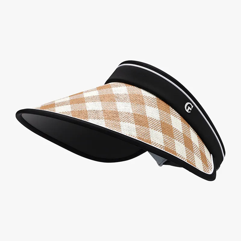 Women's Plaid Sun Hat – Natural Grass Wide Brim, Adjustable & Eco-Friendly