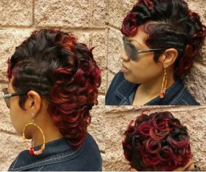Short Black Wig with Wine Red Highlights | Heat-Resistant Synthetic