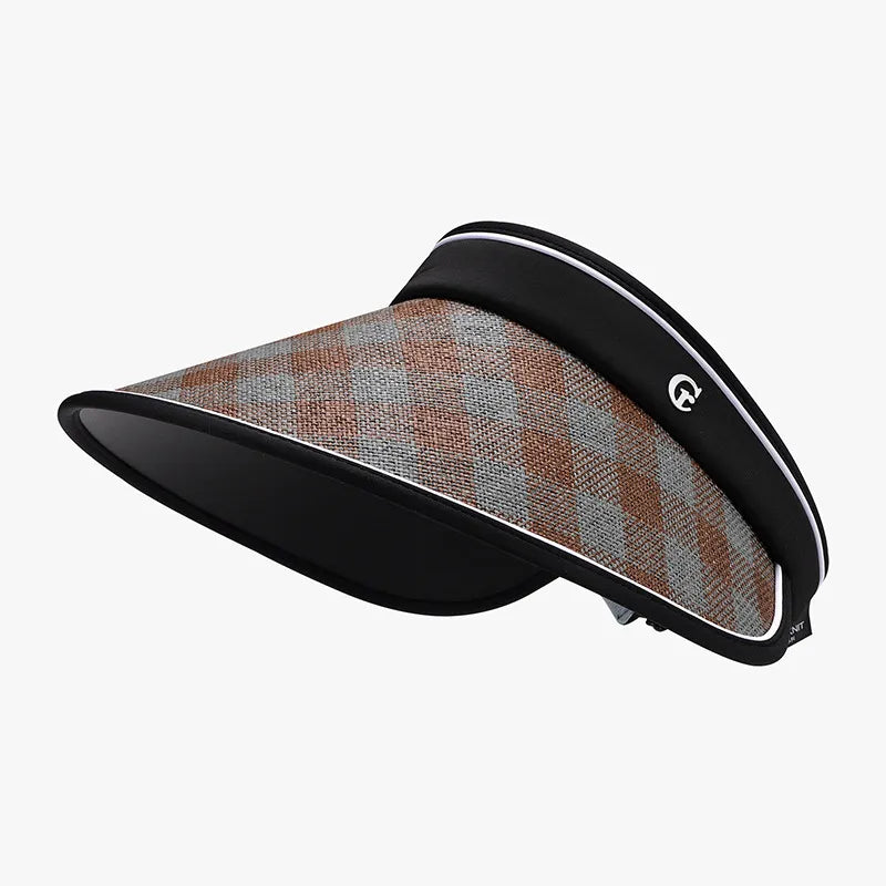 Women's Plaid Sun Hat – Natural Grass Wide Brim, Adjustable & Eco-Friendly