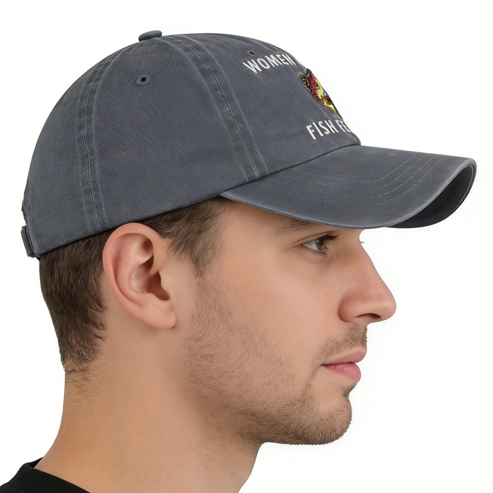 Fish Fear Me Embroidered Baseball Cap - Adjustable Cotton Fishing Hat