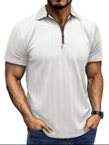 Men's Textured Quarter-Zip Polo Shirt – Stretch Polyester Performance Top