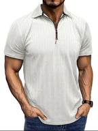 Men's Textured Quarter-Zip Polo Shirt – Stretch Polyester Performance Top