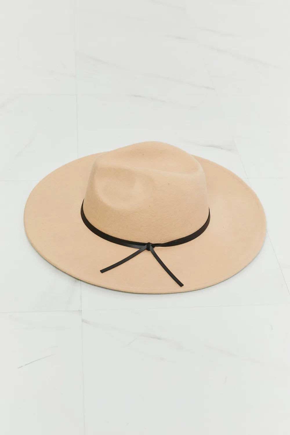 Women's Wool Fedora Hat – Faux Leather Knot Detail, Adjustable & Beige | Fame Accessories