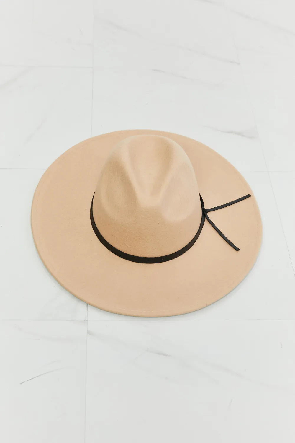 Women's Wool Fedora Hat – Faux Leather Knot Detail, Adjustable & Beige | Fame Accessories