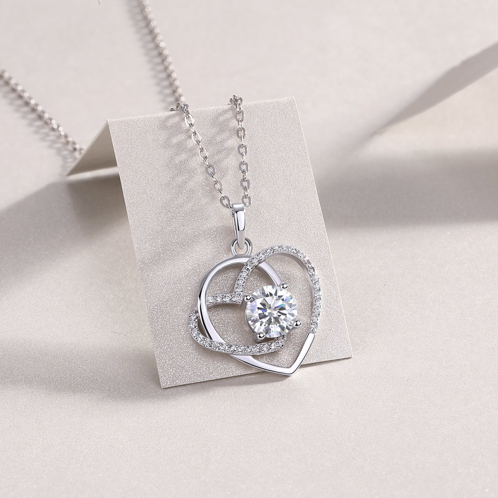 Heart To Heart Moissanite Necklace | 1 Carat Diamond Pendant | S925 Sterling Silver