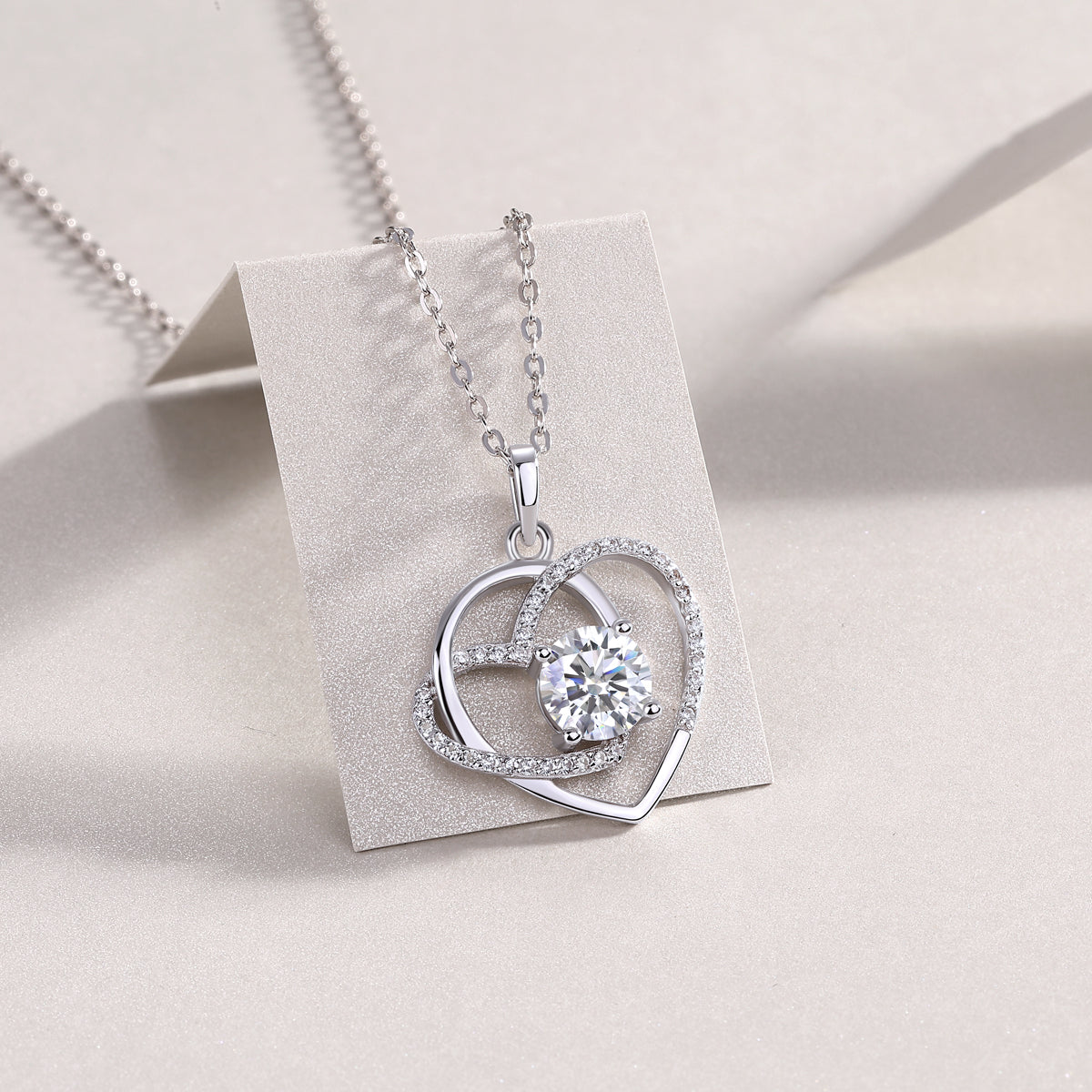 Heart To Heart Moissanite Necklace | 1 Carat Diamond Pendant | S925 Sterling Silver