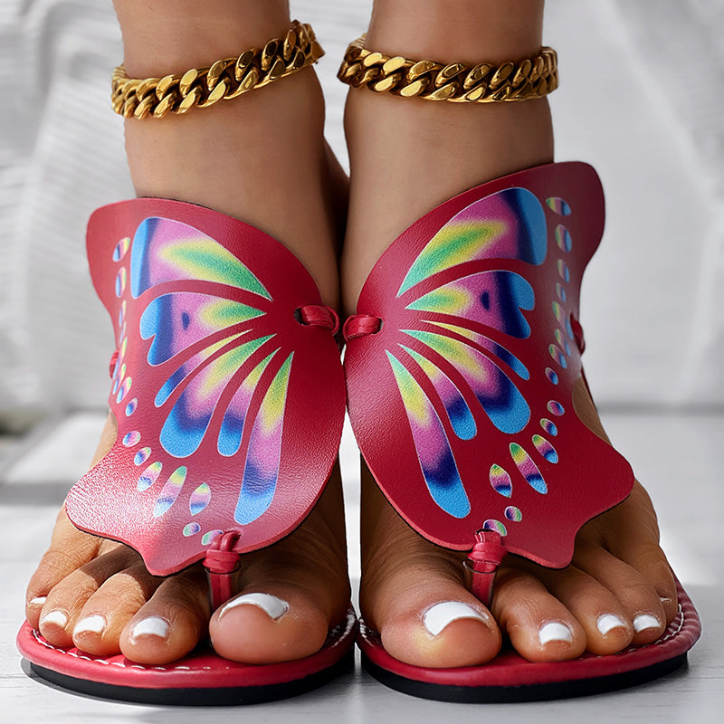 Women's Butterfly Print Flip Flops - Lightweight Summer Beach Sandals