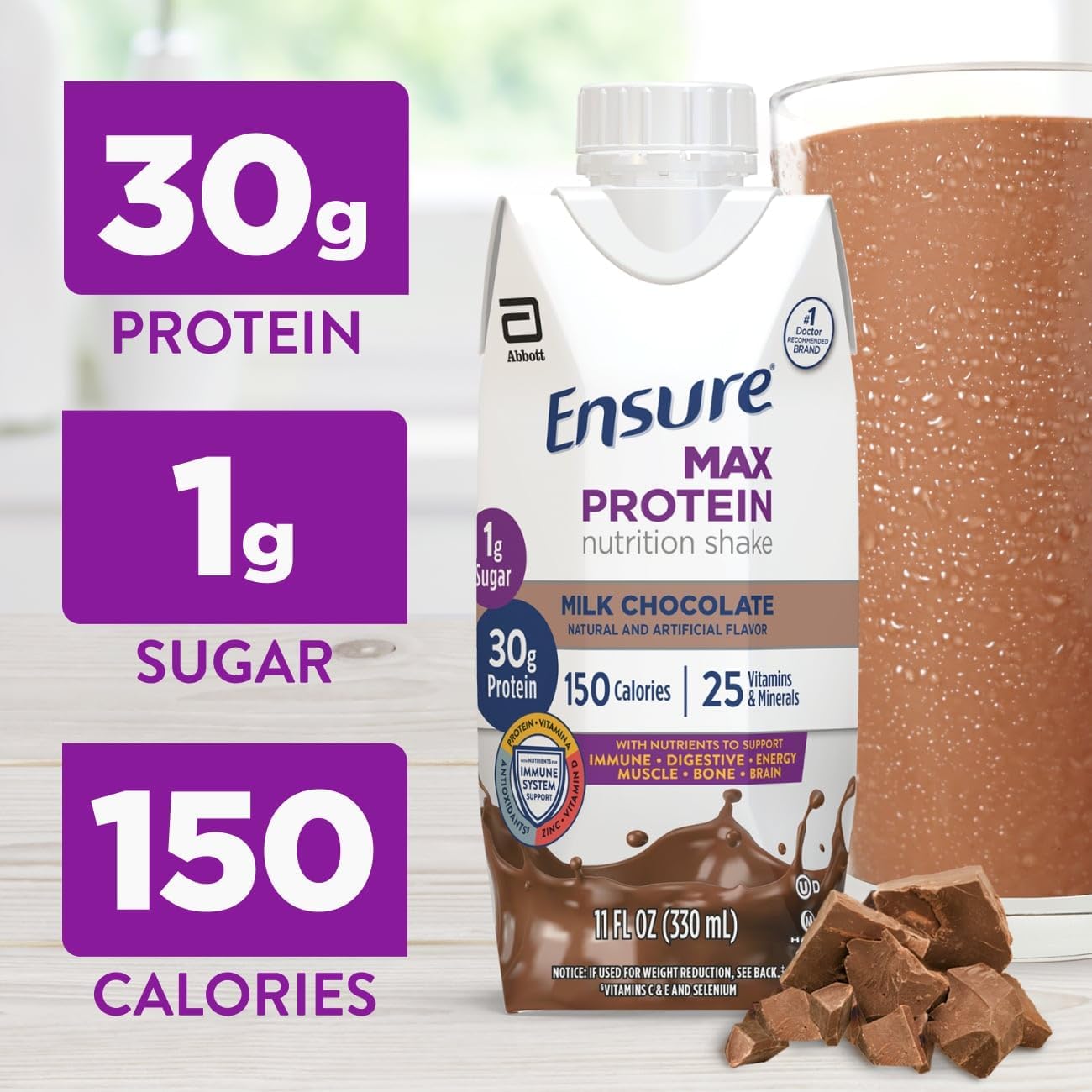 Ensure Max Protein Shake | Milk Chocolate | 30g Protein | 11 fl. oz. | Pack of 12
