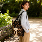 Bear Tote Bag - Large Canvas Shoulder Bag for Women | Cute Animal Print Handbag